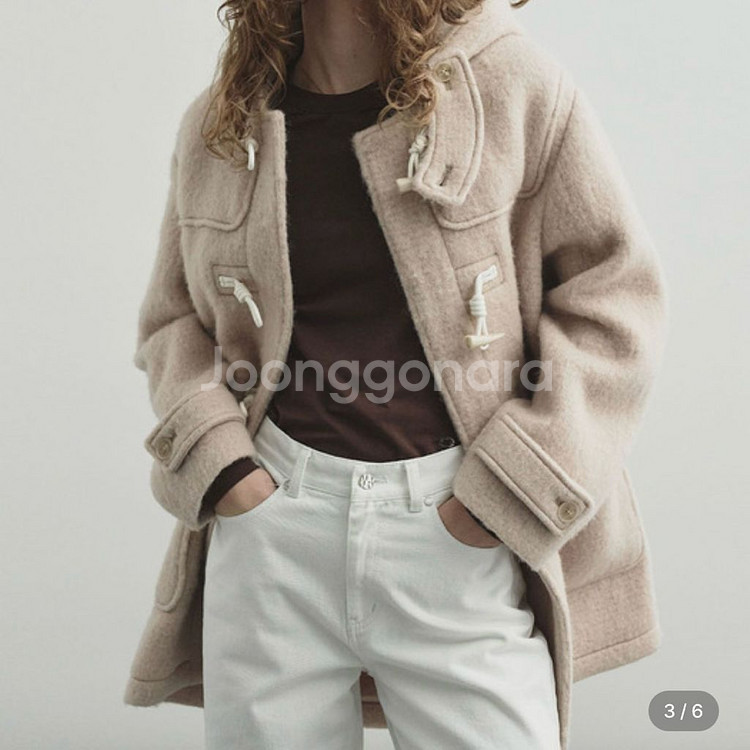 몽돌 울 하프 부클 더플 코트 오트밀--2