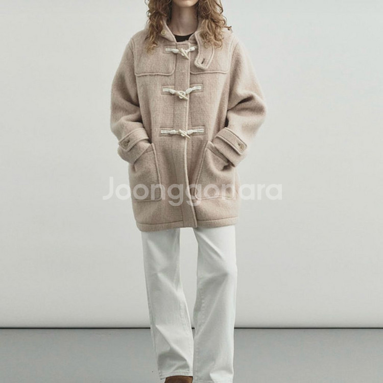 몽돌 울 하프 부클 더플 코트 오트밀--4