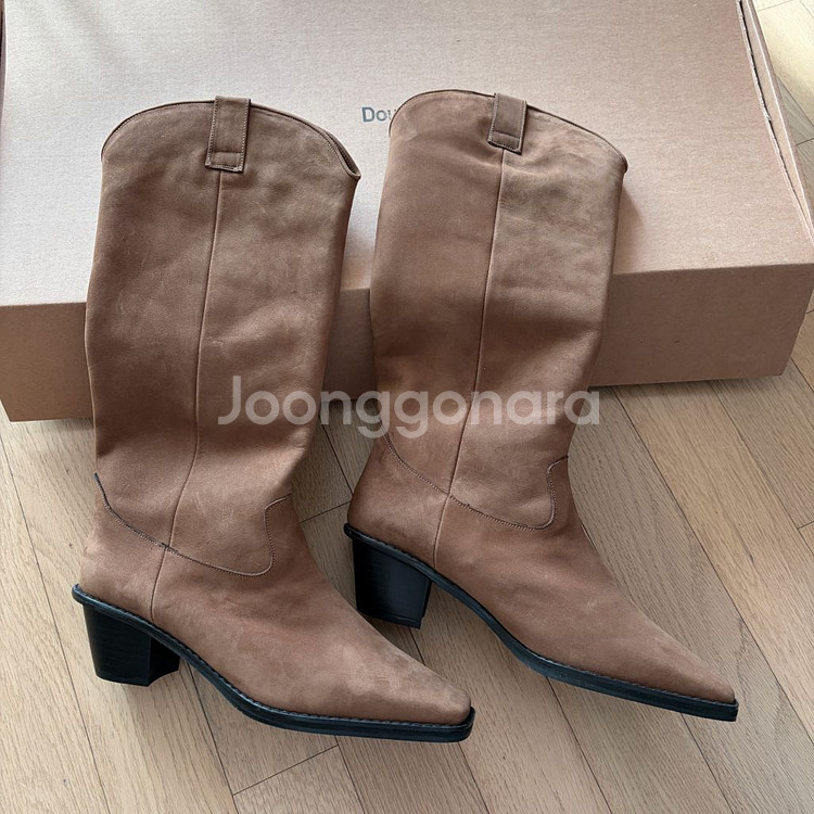 (새상품 최종가격 250사이즈) 도우 DOUGH 모던웨스턴부츠 브라운 여성 천연소가죽 롱부츠--7