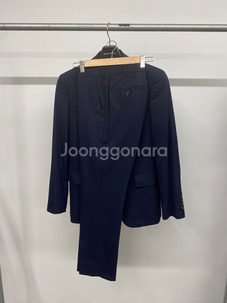 (95,30)남성용 지이크 파렌하이트 잔체크 네이비 수트 셋업 정장 세트--0
