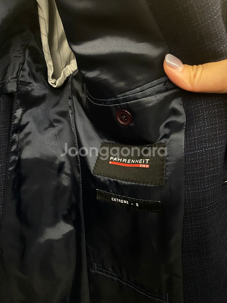 (95,30)남성용 지이크 파렌하이트 잔체크 네이비 수트 셋업 정장 세트--4