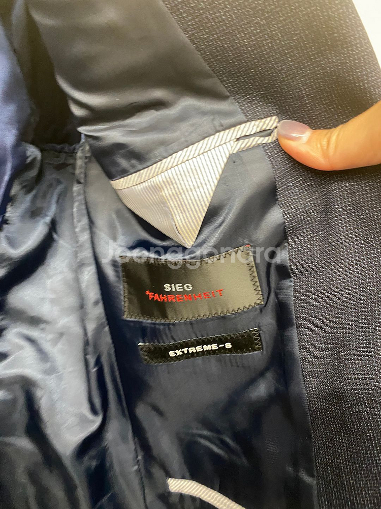 (95,30)남성용 지이크 파렌하이트 잔체크 네이비 수트 셋업 정장 세트--4