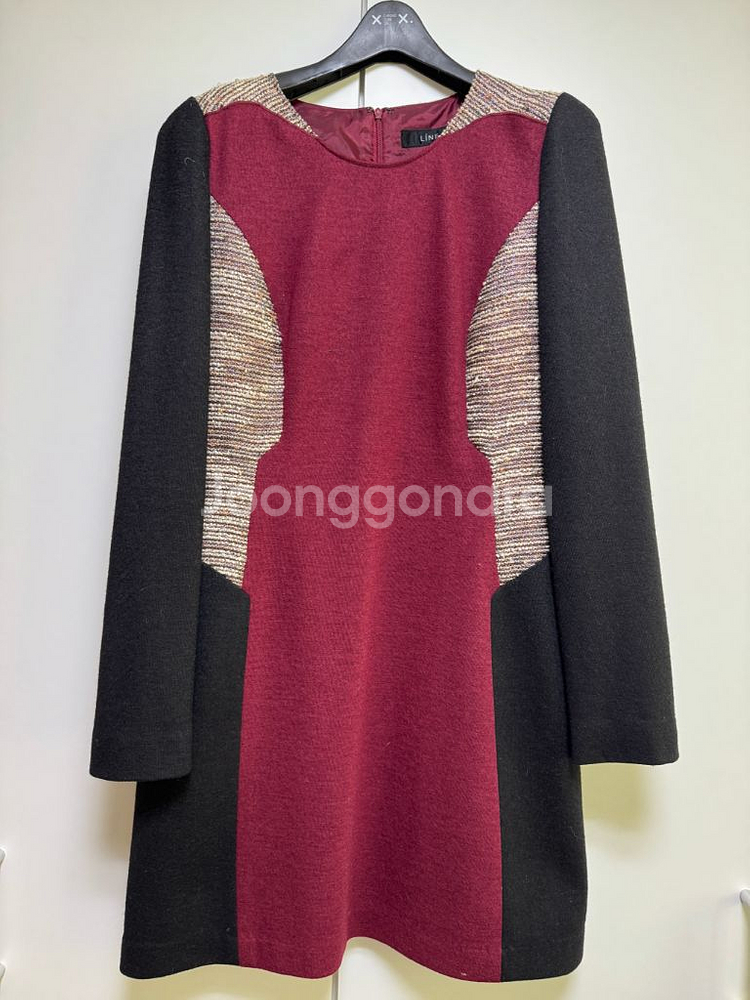 라인 배색 모직 원피스 66사이즈--0