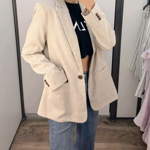 올드네이비 old navy 베이지 오트밀 린넨 테일러 블레이저 재킷