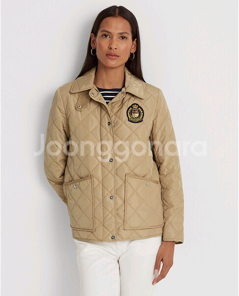 정품 랄프로렌 크레스트 패치 퀼팅 누빔 재킷 카멜 베이지--1