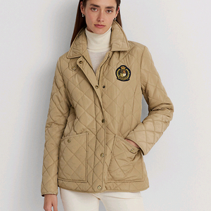 정품 랄프로렌 크레스트 패치 퀼팅 누빔 재킷 카멜 베이지