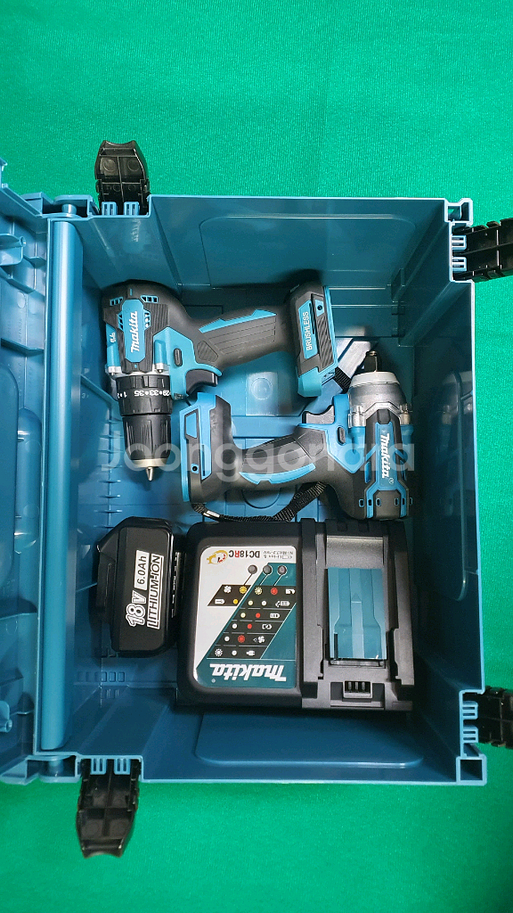 마끼다 18V 브러시리스 충전 드릴+ 임팩 렌치 풀세트 중형 공구함 포함--1