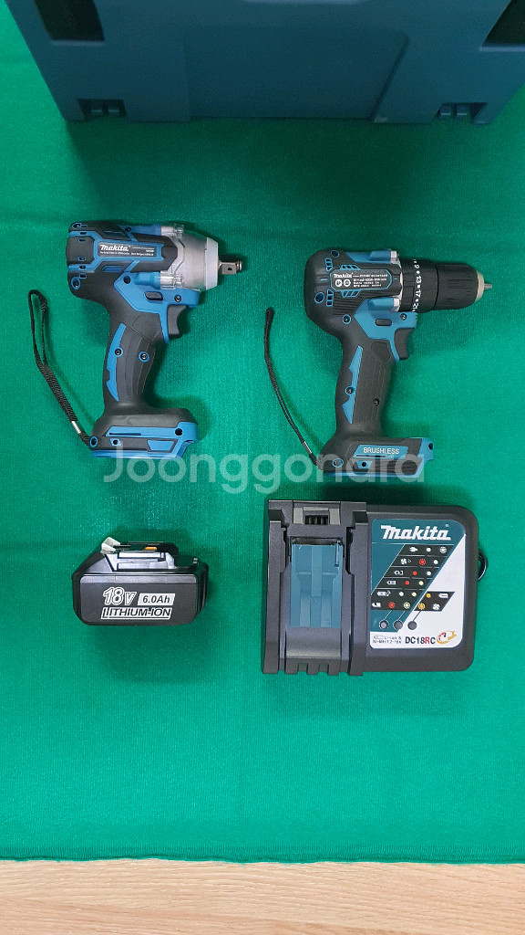 마끼다 18V 브러시리스 충전 드릴+ 임팩 렌치 풀세트 중형 공구함 포함--2