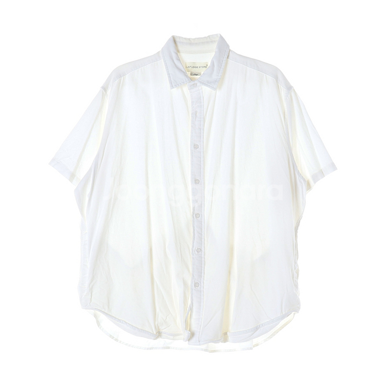 [L]라퍼지스토어 린넨 화이트 오버핏 반팔 셔츠--0