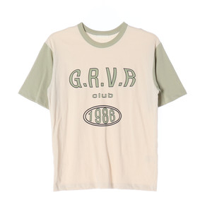 [M]그로브 베이지 카키 배색 로고 반팔 티셔츠