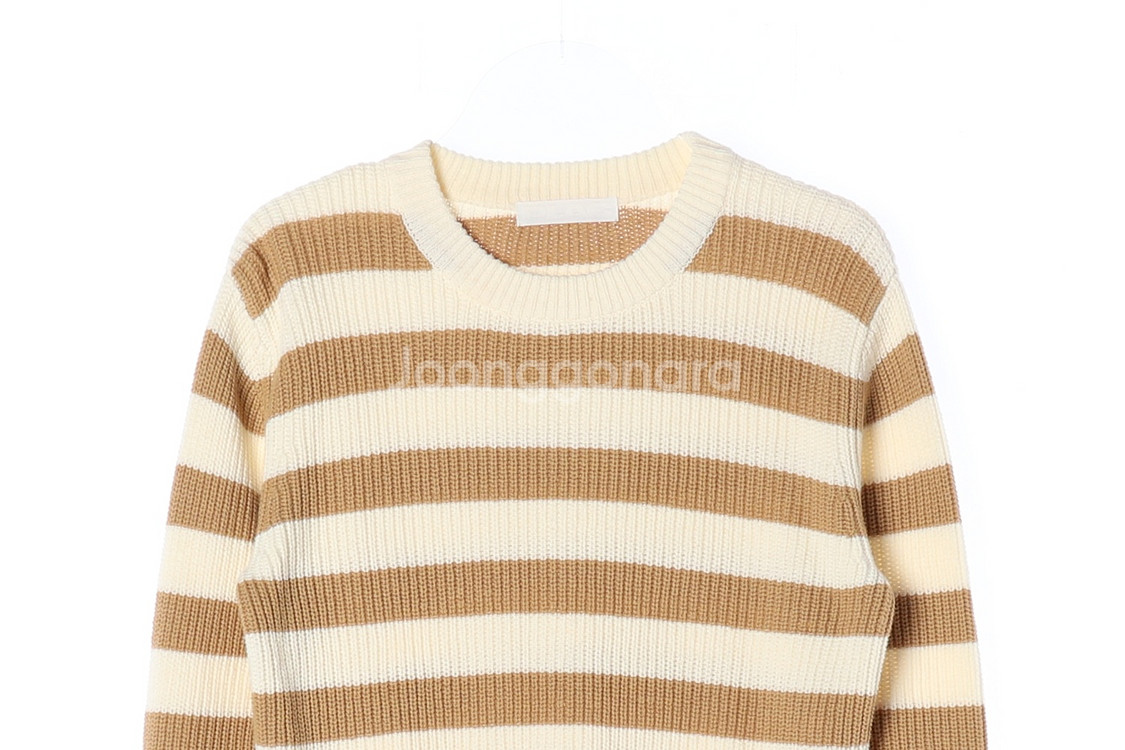 [M]플랙 아이보리 베이지 스트라이프 니트 스웨터--1