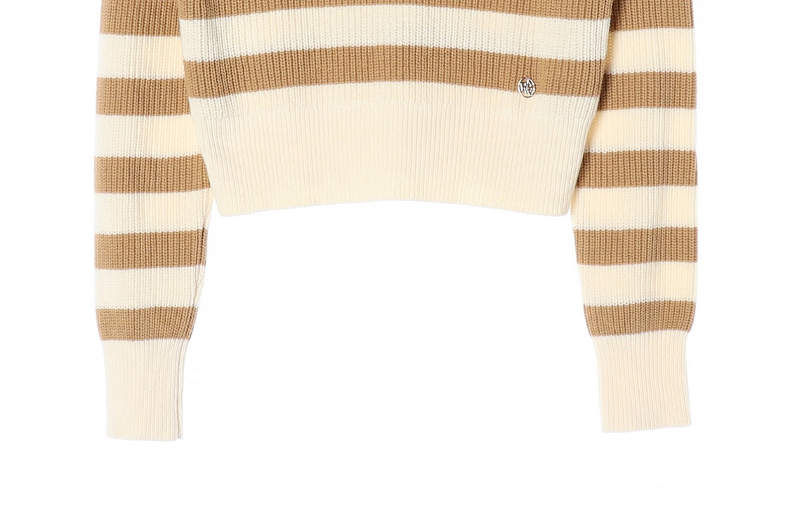 [M]플랙 아이보리 베이지 스트라이프 니트 스웨터--2