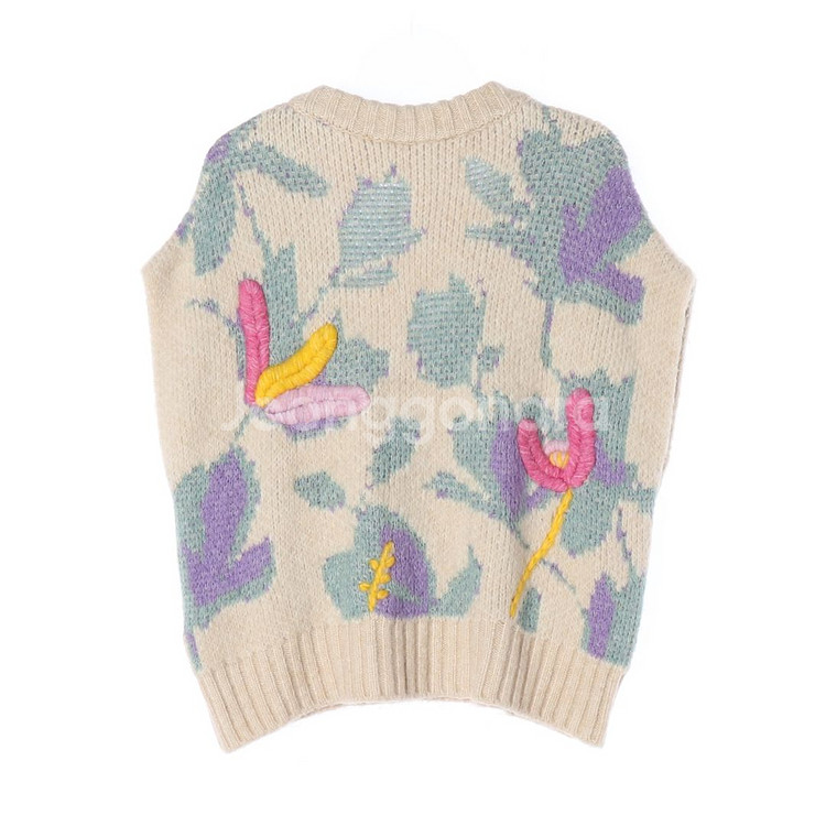 [M]자라 베이지 자수 플로럴 브이넥 오버핏 니트 조끼 베스트--3