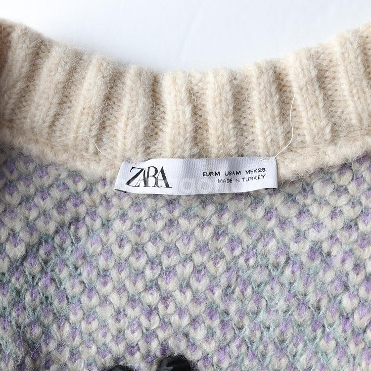 [M]자라 베이지 자수 플로럴 브이넥 오버핏 니트 조끼 베스트--4