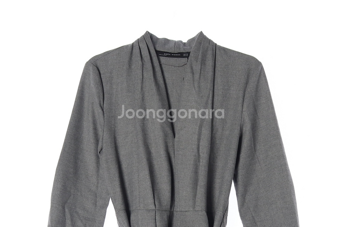 [XS]자라 그레이 브이넥 긴팔 롱 플레어 원피스 드레스--1