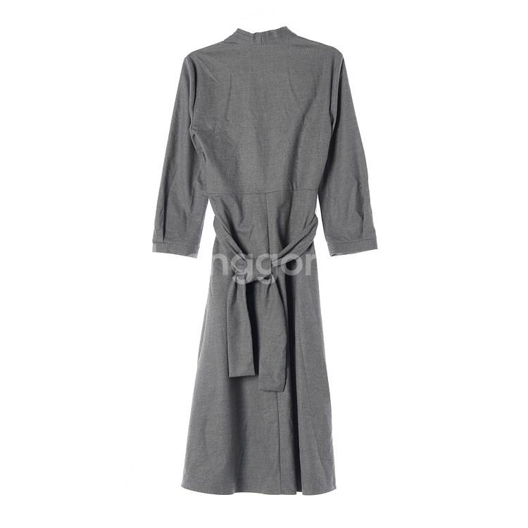 [XS]자라 그레이 브이넥 긴팔 롱 플레어 원피스 드레스--4