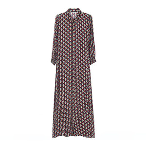 [S]자라 버건디 블루 패턴 긴팔 롱 셔츠 원피스