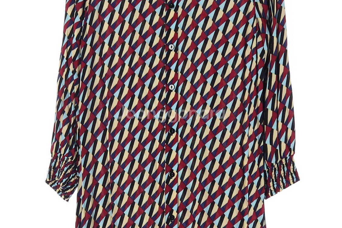 [S]자라 버건디 블루 패턴 긴팔 롱 셔츠 원피스--2