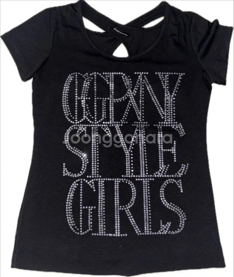 여성 크리스탈 반팔 티셔츠--0