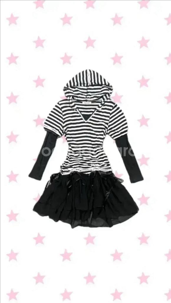 일브 캐캐체 펑크 Y2K 러힙 갸루 블랙 후드 빈티지 원피스--0