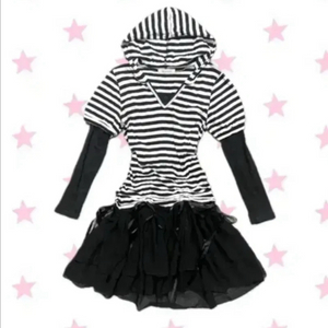 일브 캐캐체 펑크 Y2K 러힙 갸루 블랙 후드 빈티지 원피스