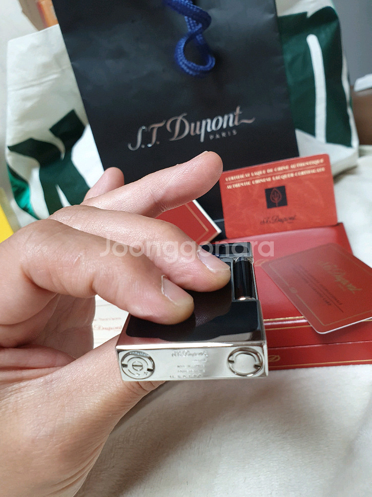 새상품급 듀퐁라이터 라인2 쌍불 ca16787 블랙래커 팔라듐 듀퐁라이타--6