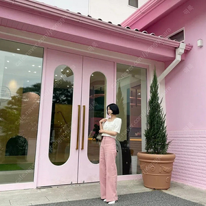 핑크 와이드 투포켓 면바지