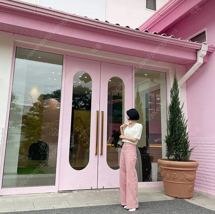 핑크 와이드 투포켓 면바지--1