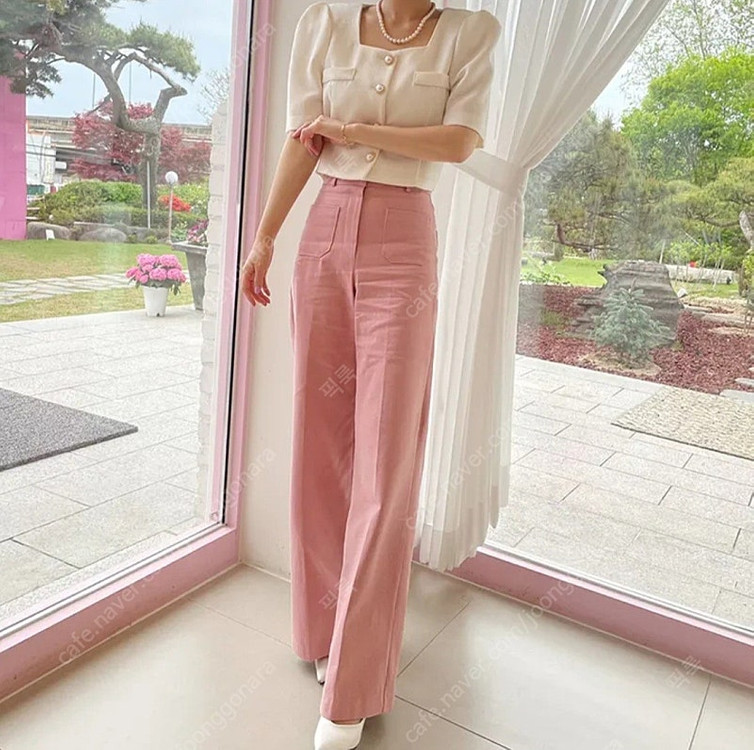 핑크 와이드 투포켓 면바지--2