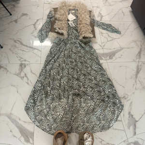 플라워 패턴 실크 롱 원피스