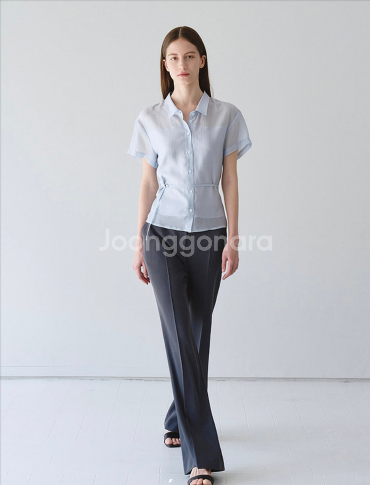 하와 오로르 시스루 셔츠 블라우스 블루 새상품--0