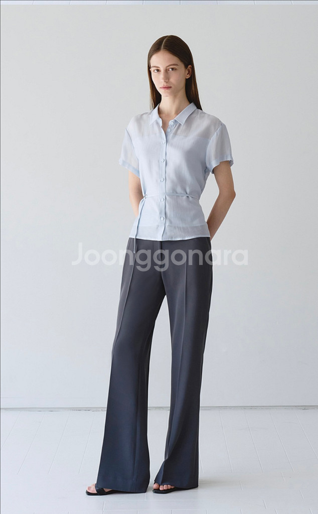 하와 오로르 시스루 셔츠 블라우스 블루 새상품--2