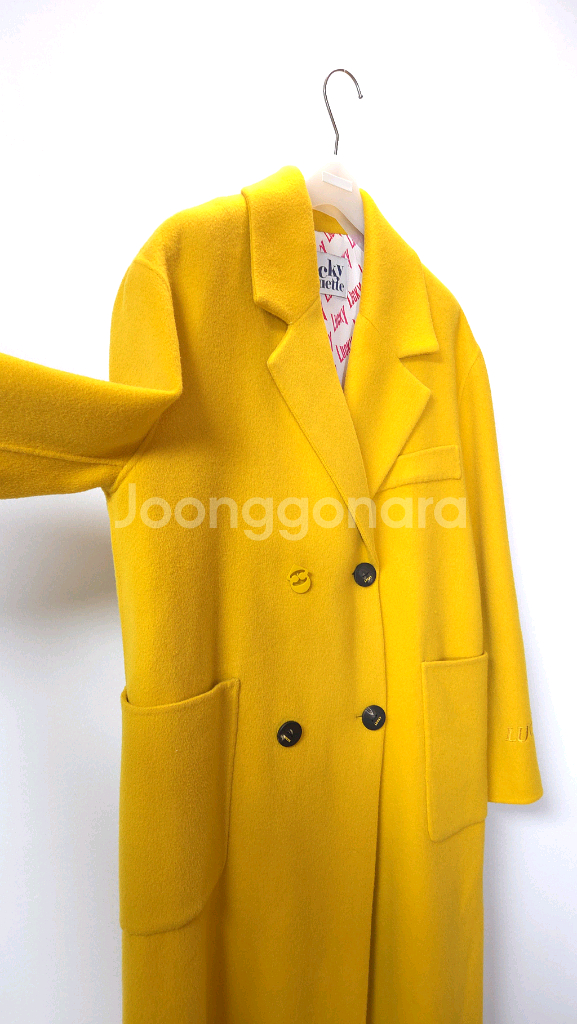 럭키슈에뜨 머스터드 더블 브레스트 롱코트 38 사이즈--2
