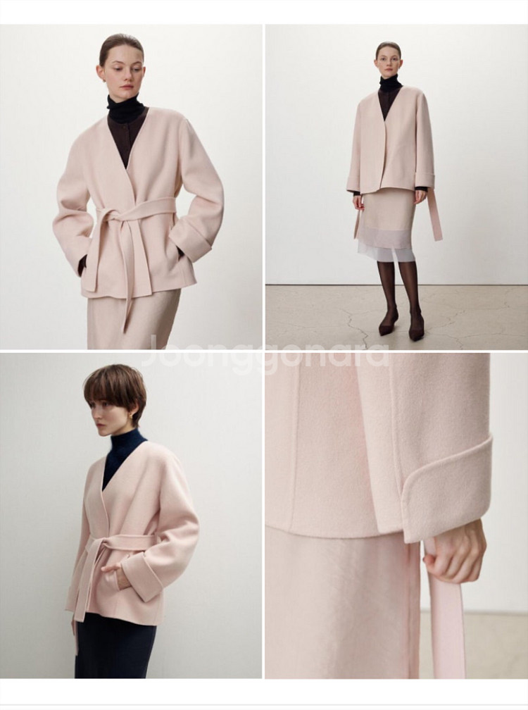 시에 sie 세르 칼라리스 핸드메이드 하프 코트 파우더핑크--0