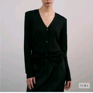 르네제이 소프트 브이넥 가디건 - 블랙