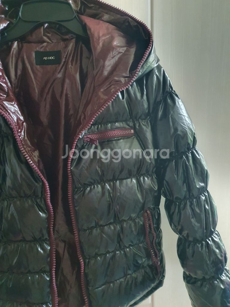 애드혹 유광 덕다운 숏패딩 85. 블랙 버건디 오리털--1