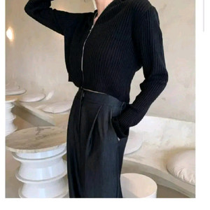 어썸제이 로우 집업 후드 - 블랙