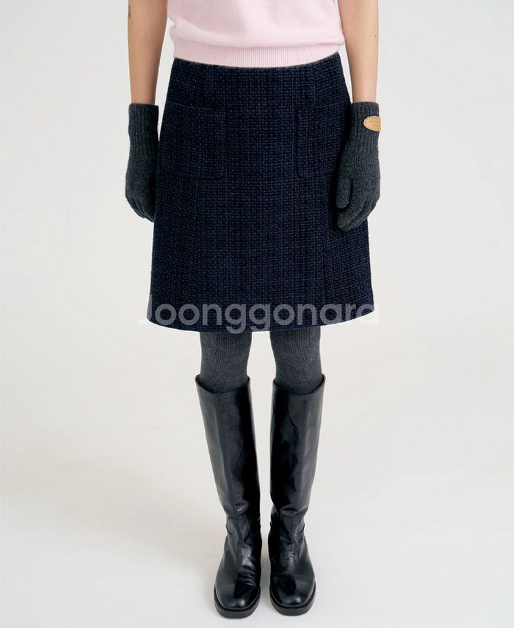 포유온 fyeo eila 트위드 스커트 네이비 스몰사이즈--0