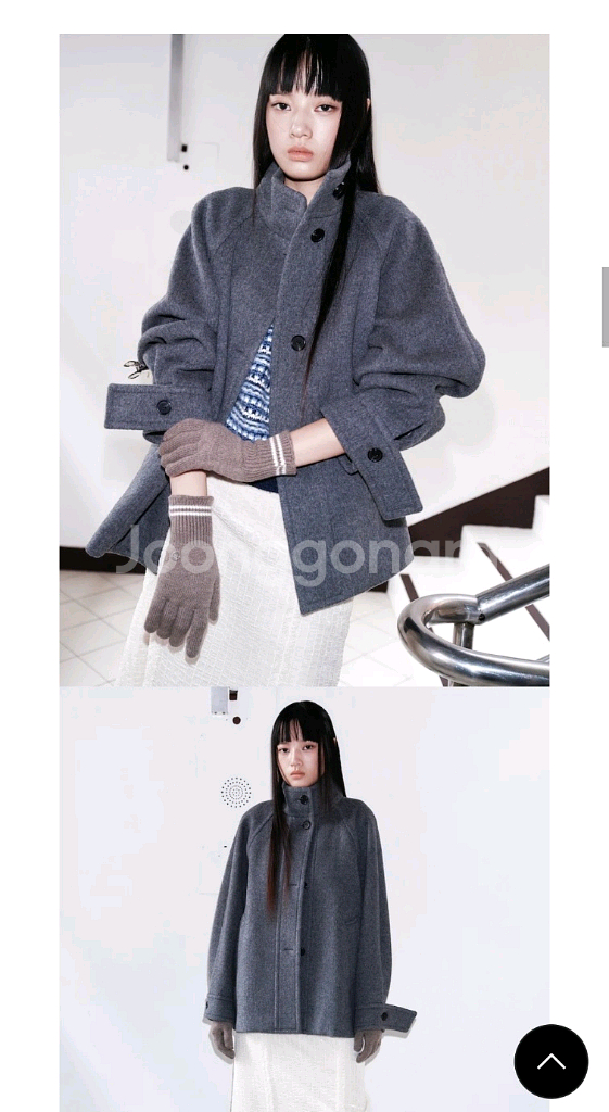 구호플러스 볼륨 슬리브 하이넥 코트 회색 F(이번 신상)--0