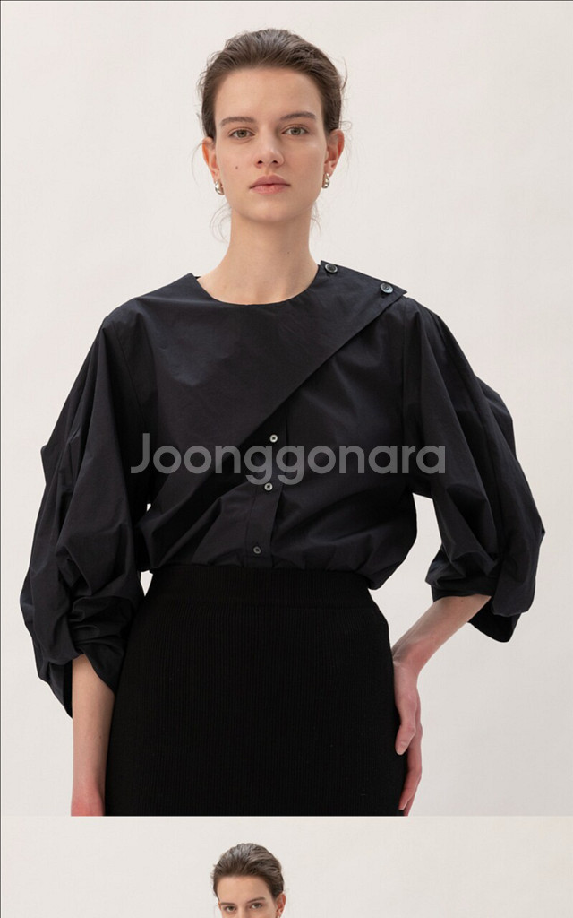 킨더살몬 트위스트 볼륨 슬리브 블라우스--0