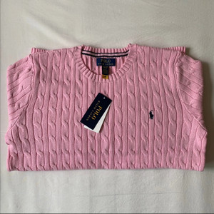폴로 케이블 니트 코튼 스웨터 핑크 걸즈 L