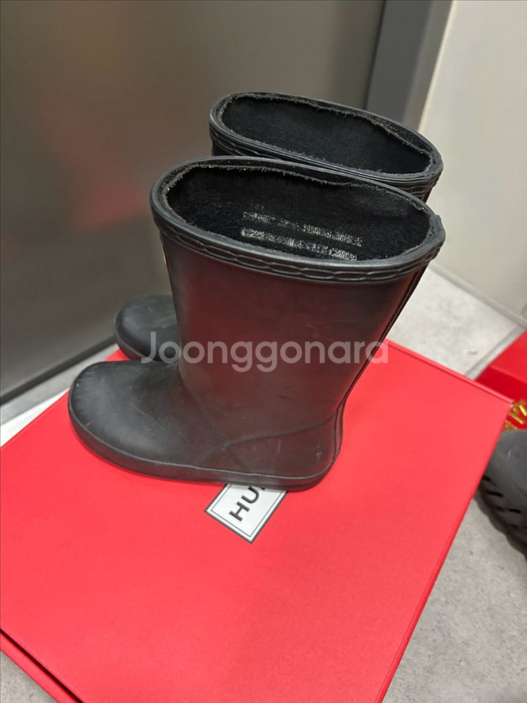 헌터 키즈 레인부츠 블랙/옐로우--1