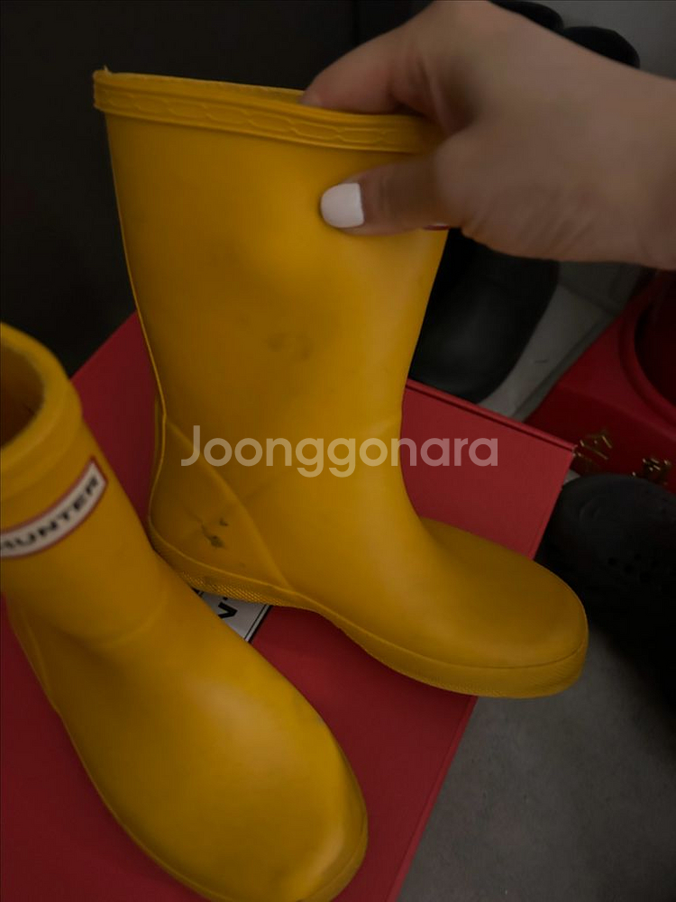 헌터 키즈 레인부츠 블랙/옐로우--7