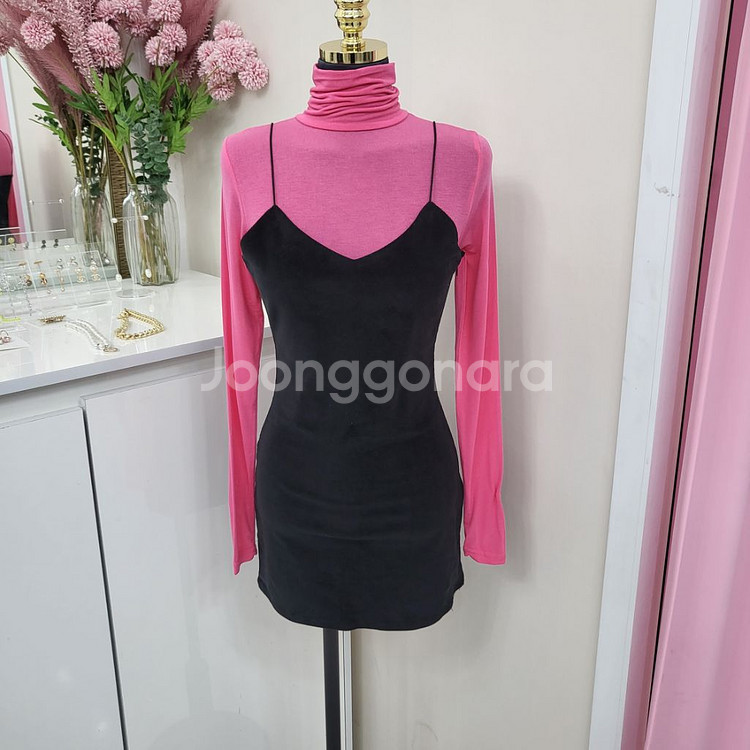 뷔스티에 레이어드 미니 원피스ㅡ무배--4