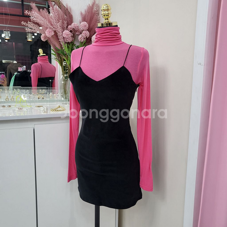 뷔스티에 레이어드 미니 원피스ㅡ무배--7