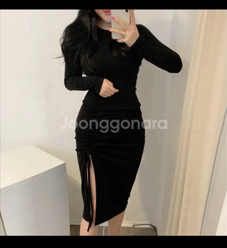 새상품) 블랙 셔링 원피스(44~55)--0