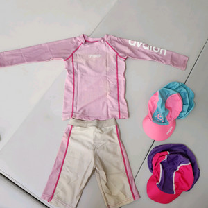 아발론 여아 래쉬가드 세트. 미니마우스 래쉬가드 세트 총 2벌