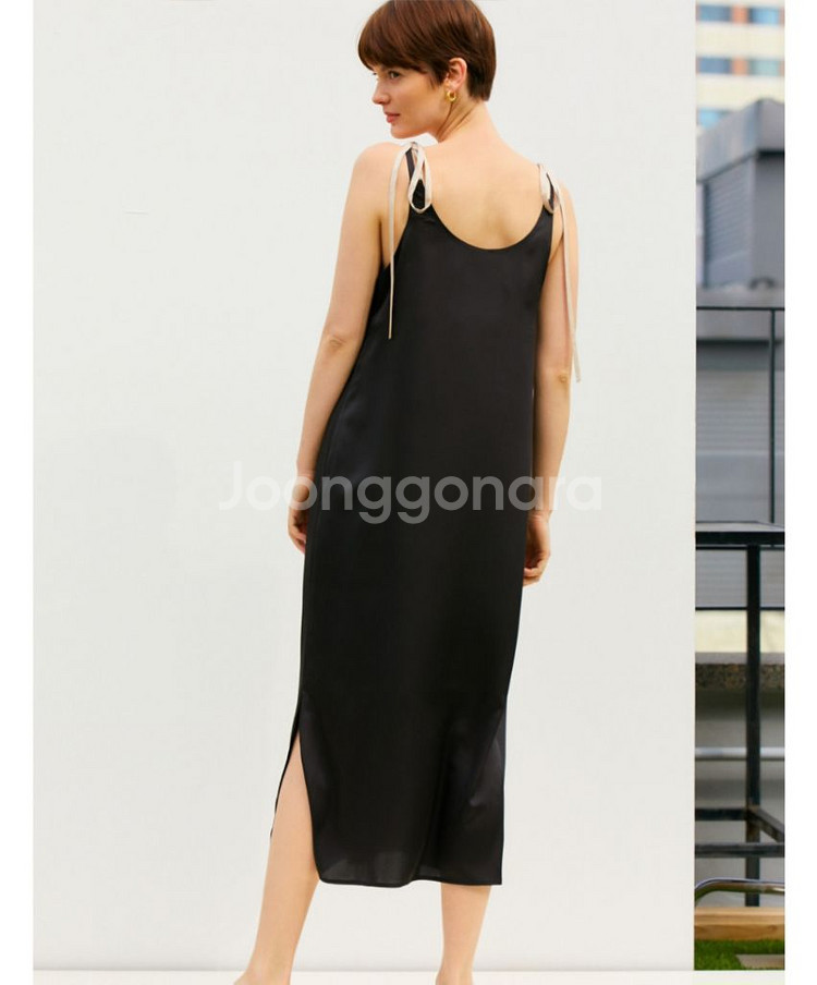 새틴 베이지 블랙 나시 원피스--3