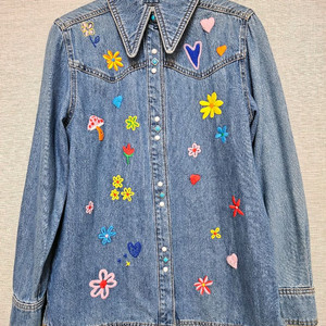 한섬 미라미카티 플라워 자수 데님 셔츠