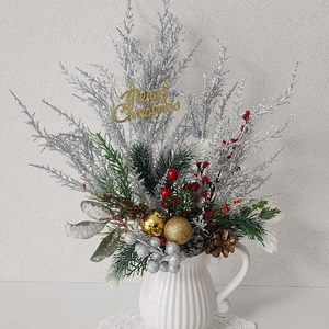 새상품)풍성한 크리스마스 조화 저그도자기 화병